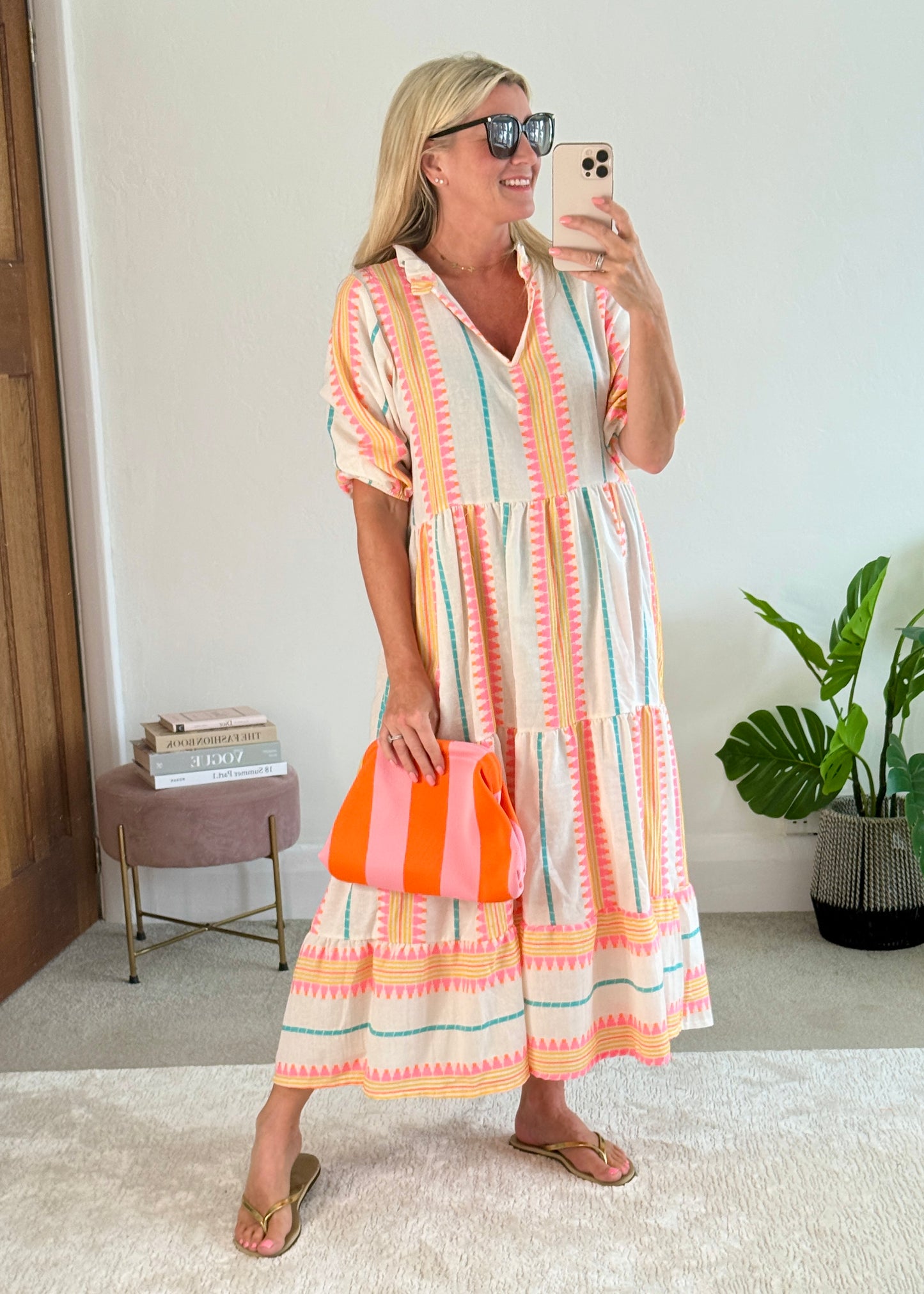 Pink/Orange Aztec Maxi Dress