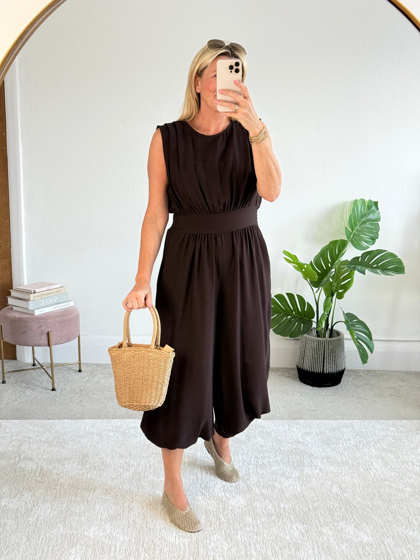 Chocolate Elasticated Sleeveless Harem Jumpsuit