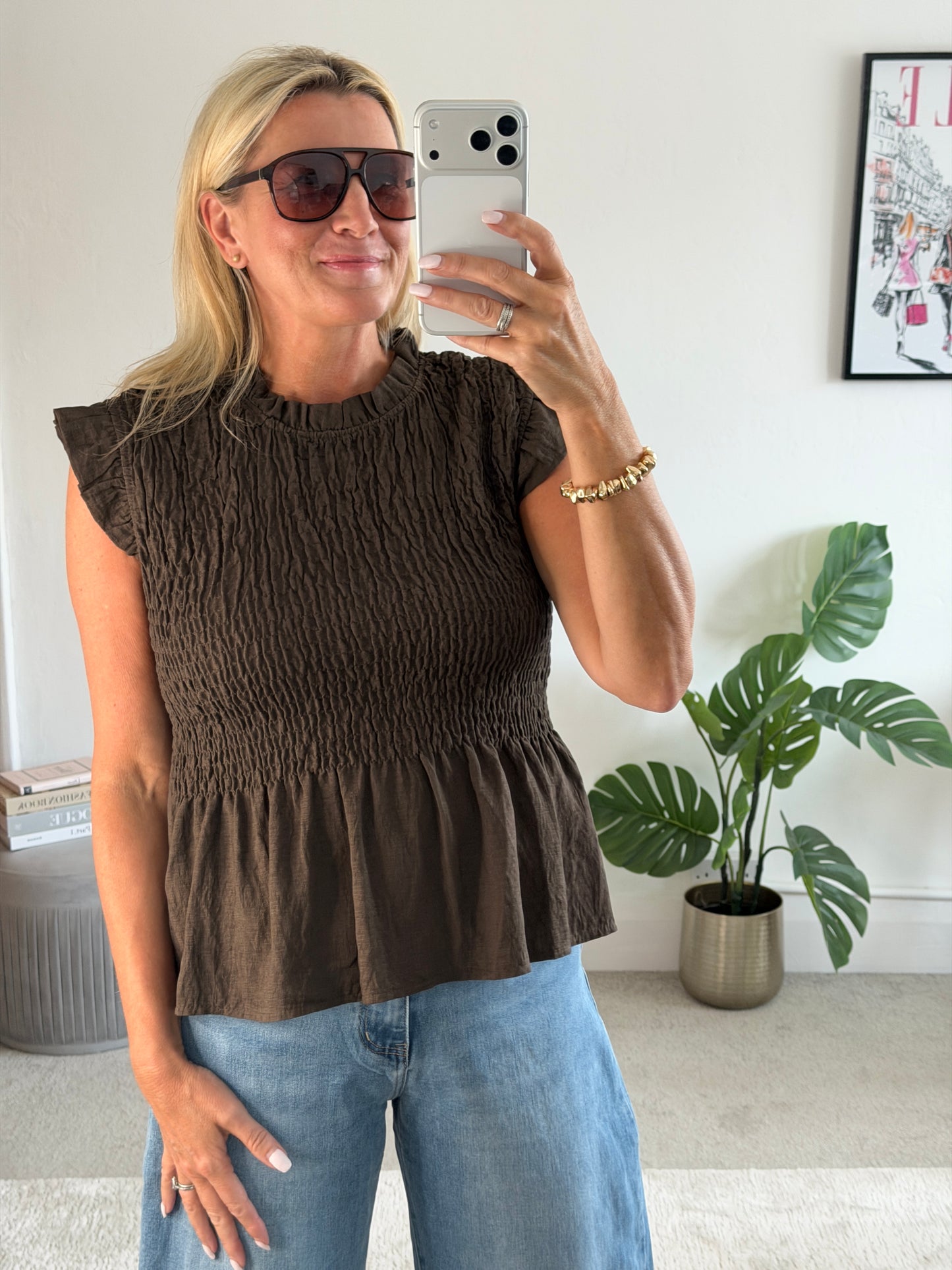 Chocolate Smocked Peplum Top