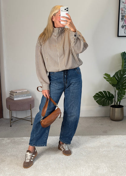 Chocolate Check Funnel Neck Jacket