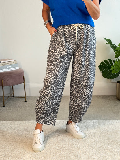 Grey Leopard Barrel Joggers