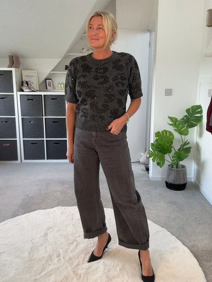 Dk Grey Sequin Animal S/S Jumper