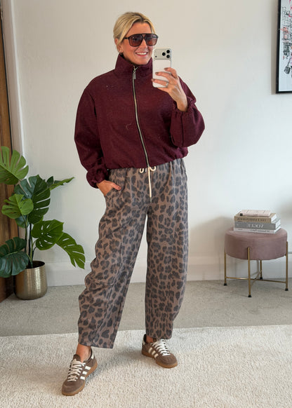 Burgundy Brushed Funnel Neck Zip Jacket