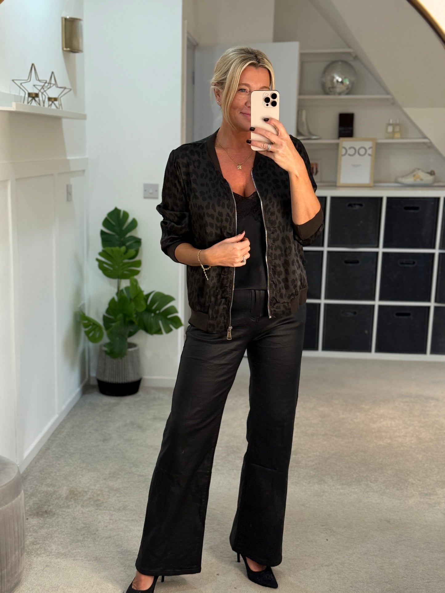 Dark Chocolate Leopard Silk Mix Bomber Jacket