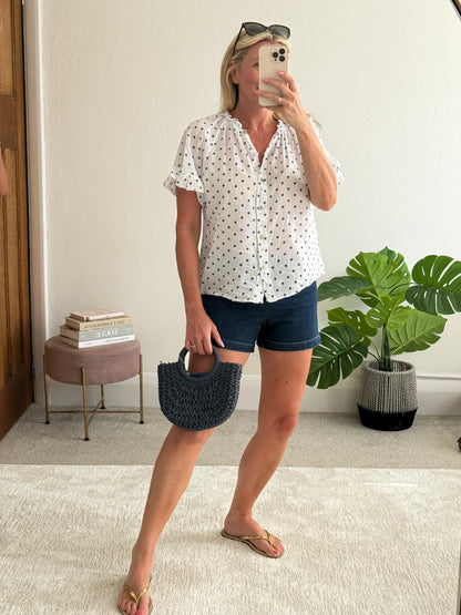Navy Star Frill Sleeve Blouse