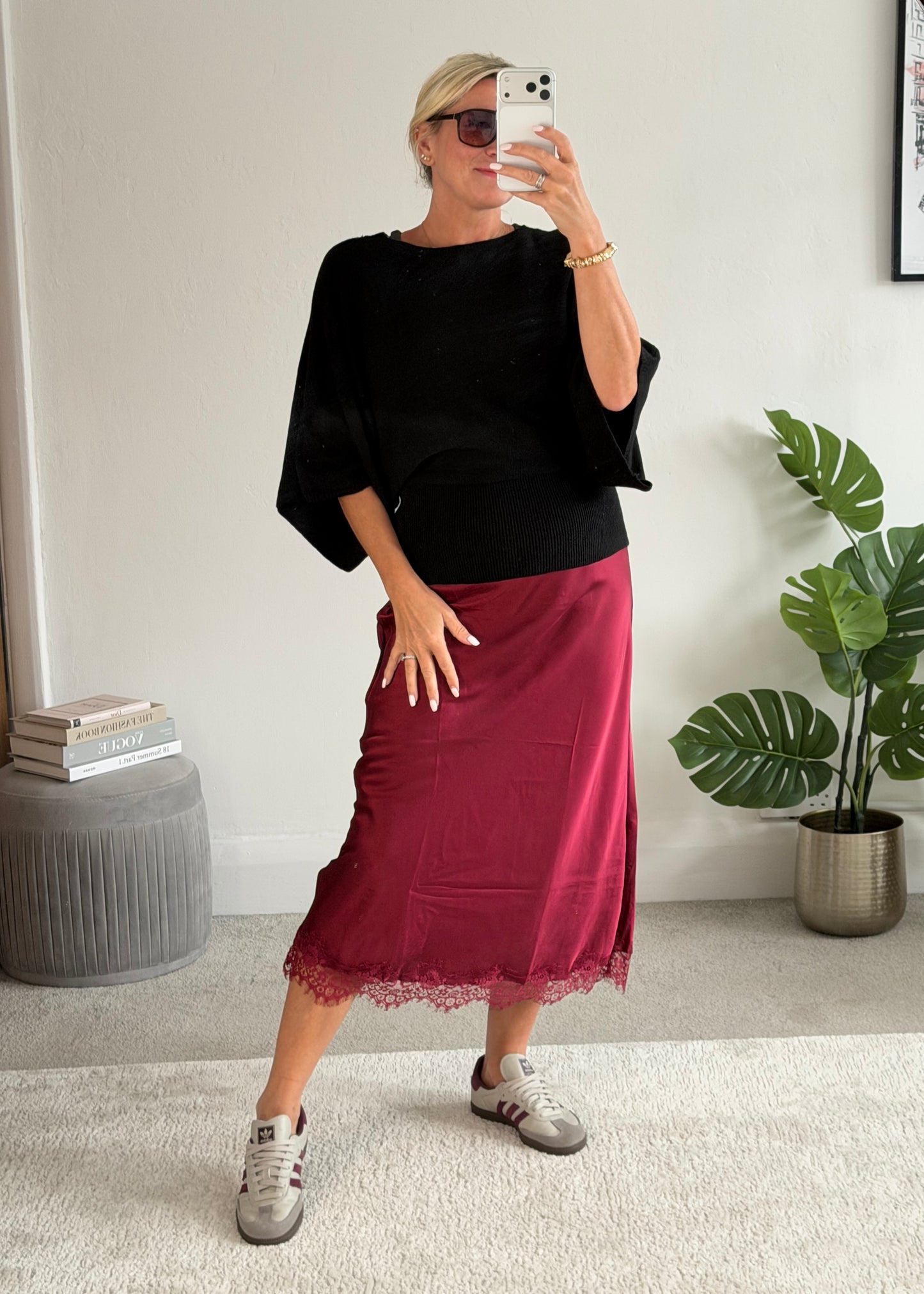 Black 3/4 Sleeve Batwing Jumper
