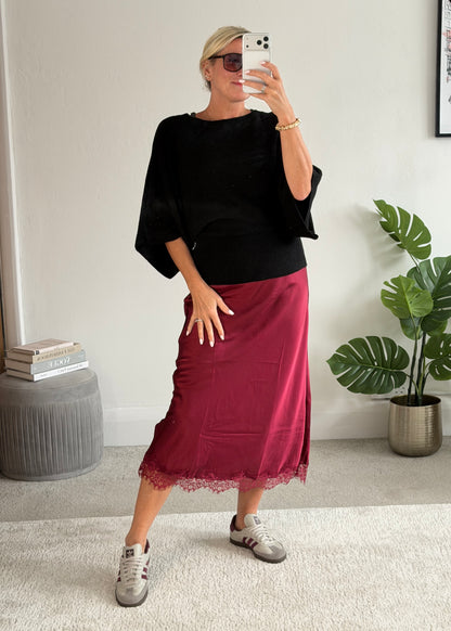 Black 3/4 Sleeve Batwing Jumper