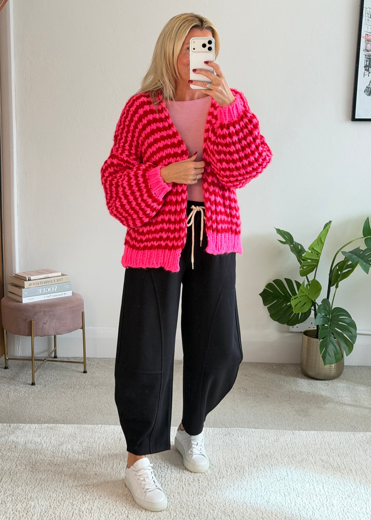 Hot Pink/Red Cosy Stripe Cardigan