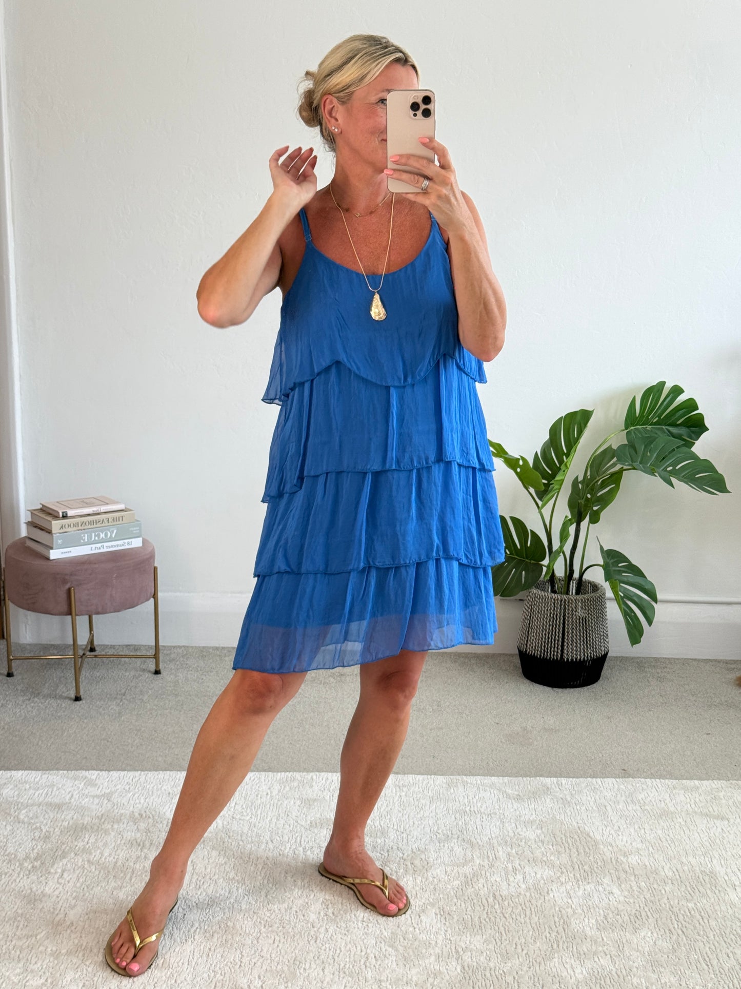 Cobalt Silk Mix Strappy Frill Dress