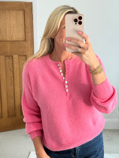 Bubblegum Pink Alpaca Mix Button Jumper