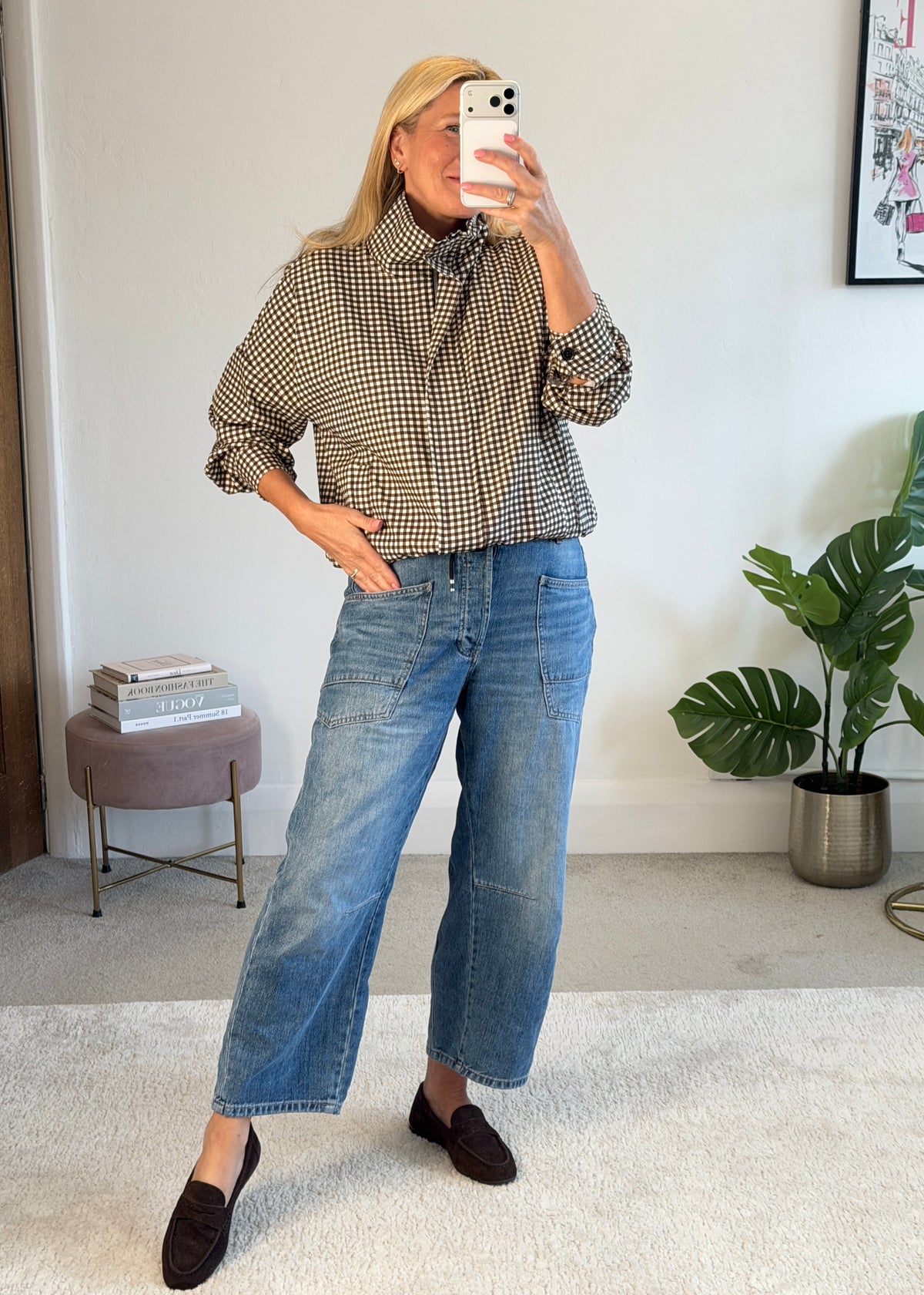 Chocolate Check Funnel Neck Jacket