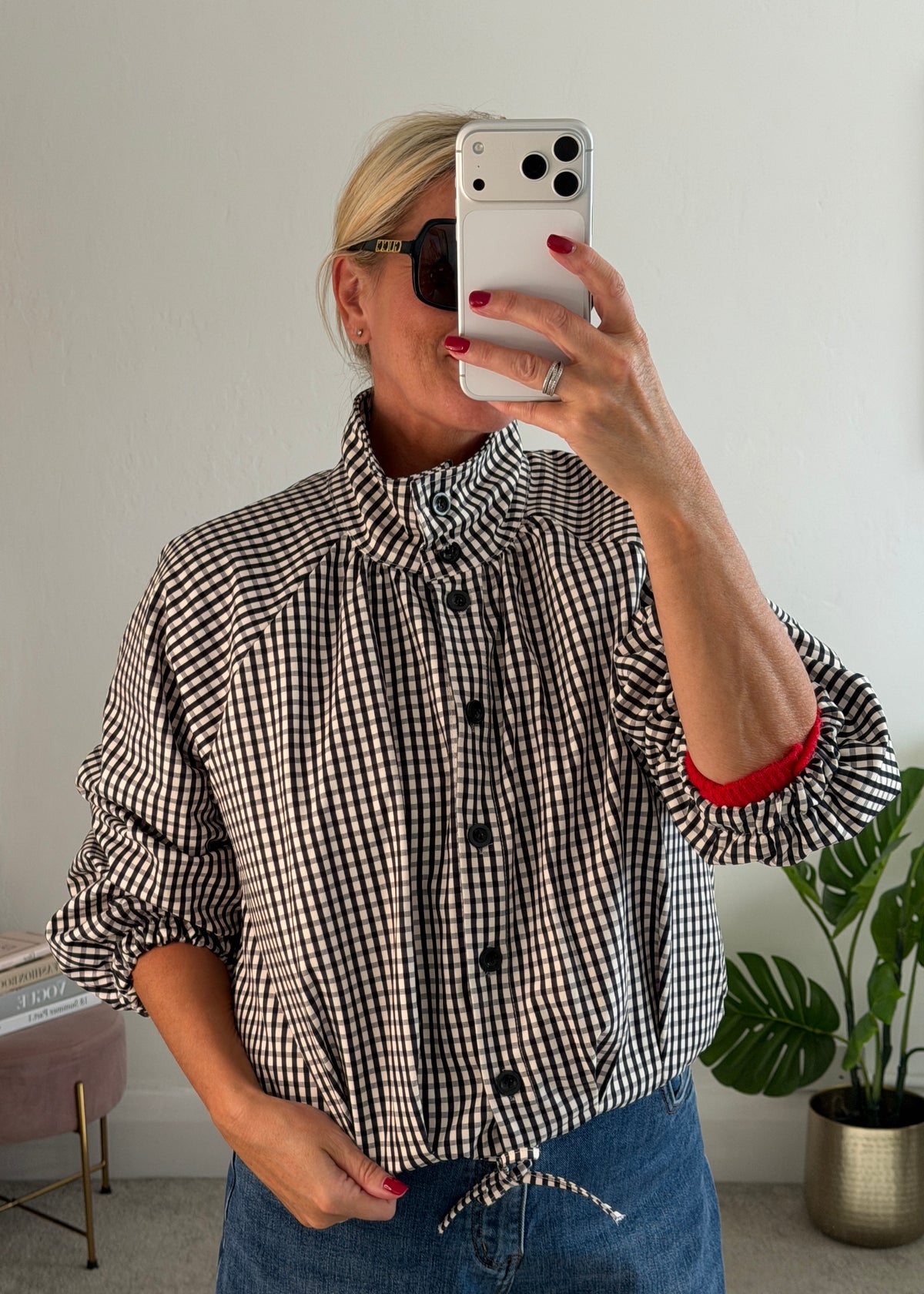 Black Check Funnel Neck Jacket