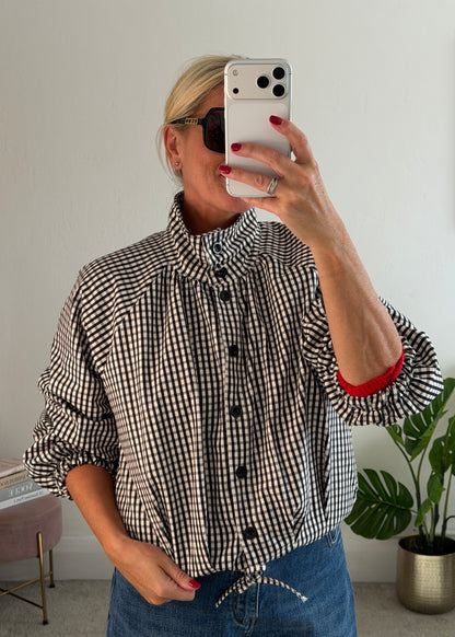Black Check Funnel Neck Jacket