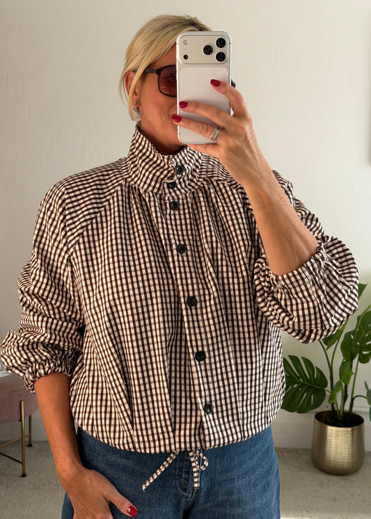 Chocolate Check Funnel Neck Jacket