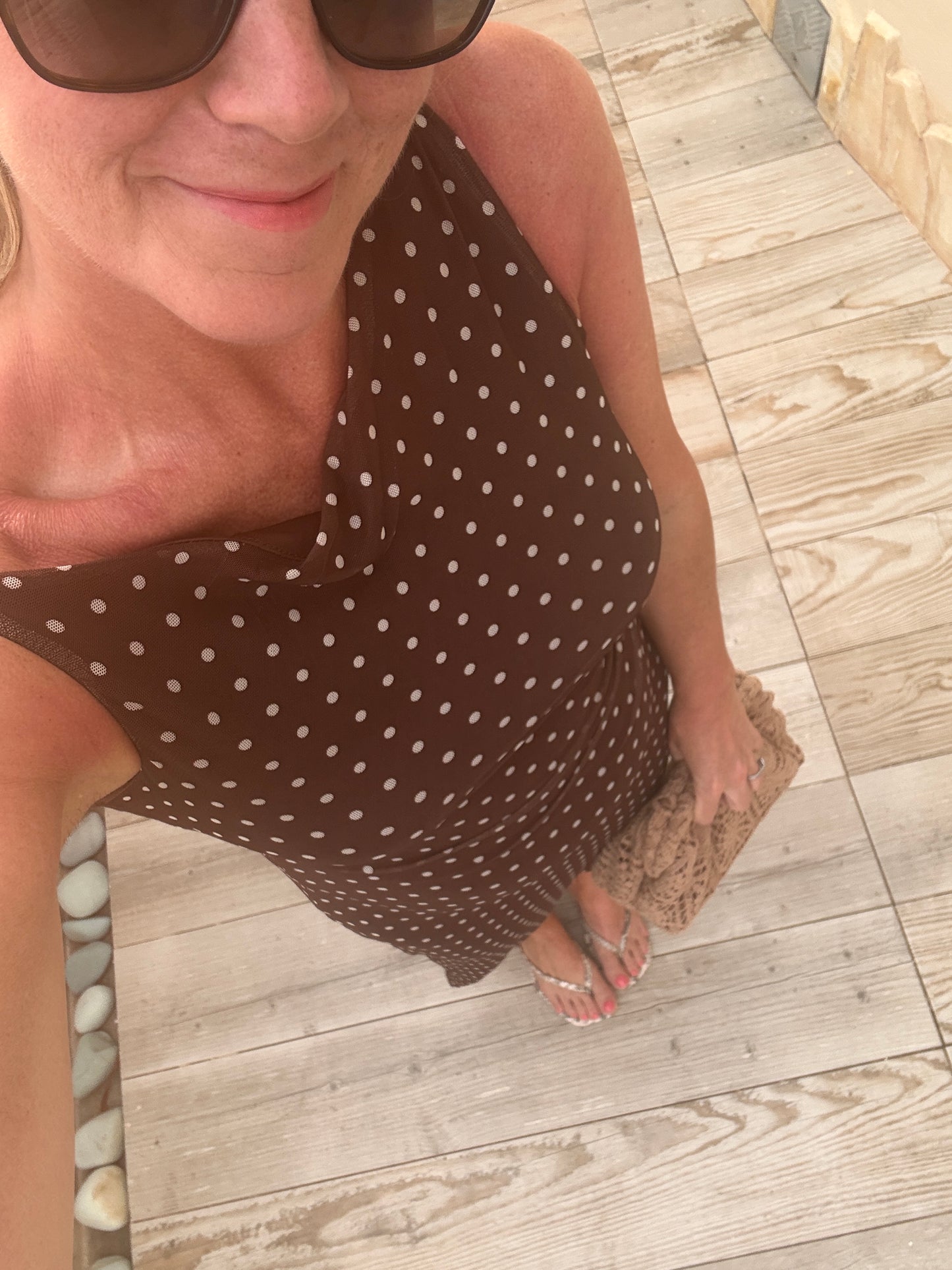 Brown Polka Dot One Shoulder Dress