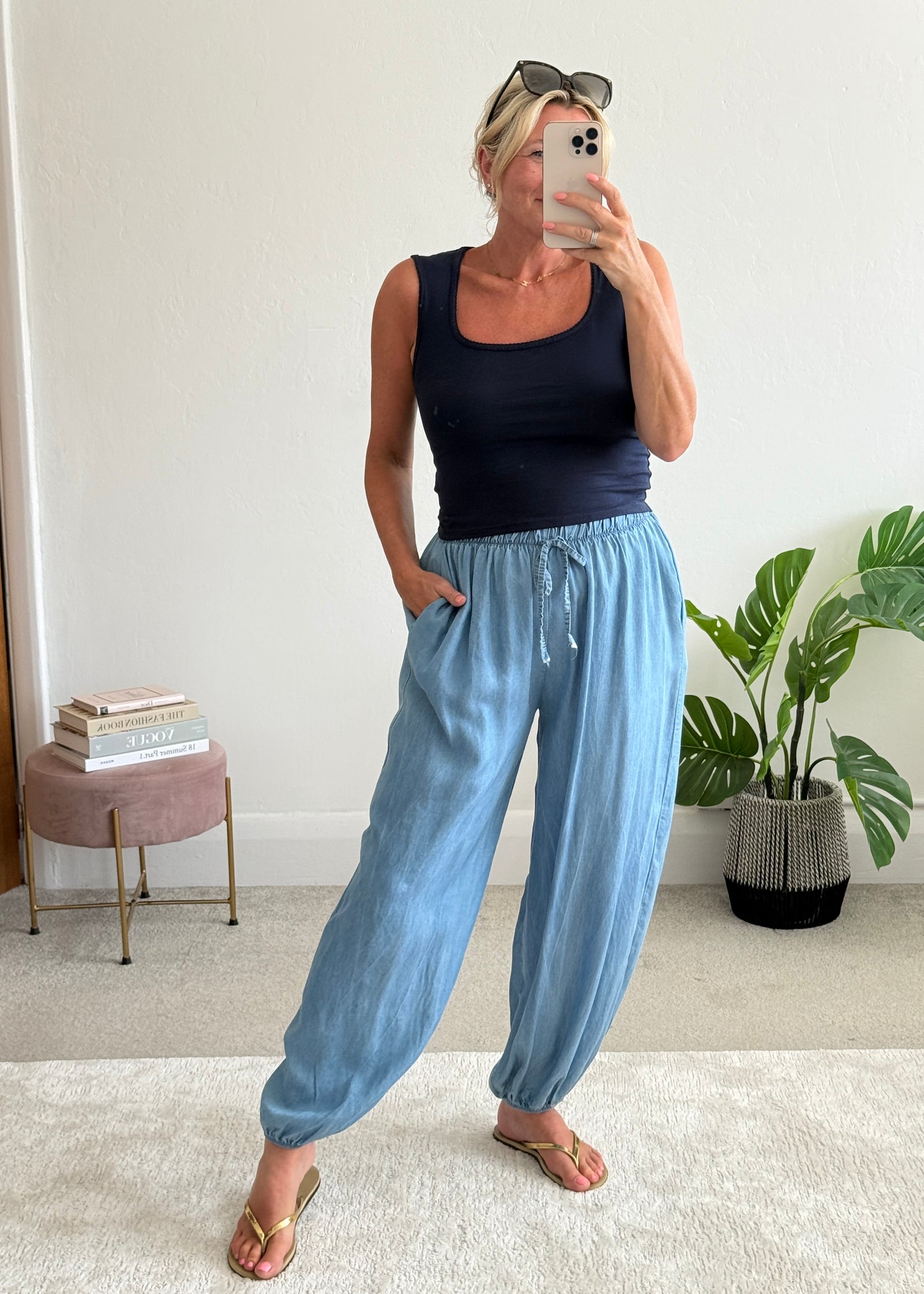 Light Denim Chambray Balloon Trousers