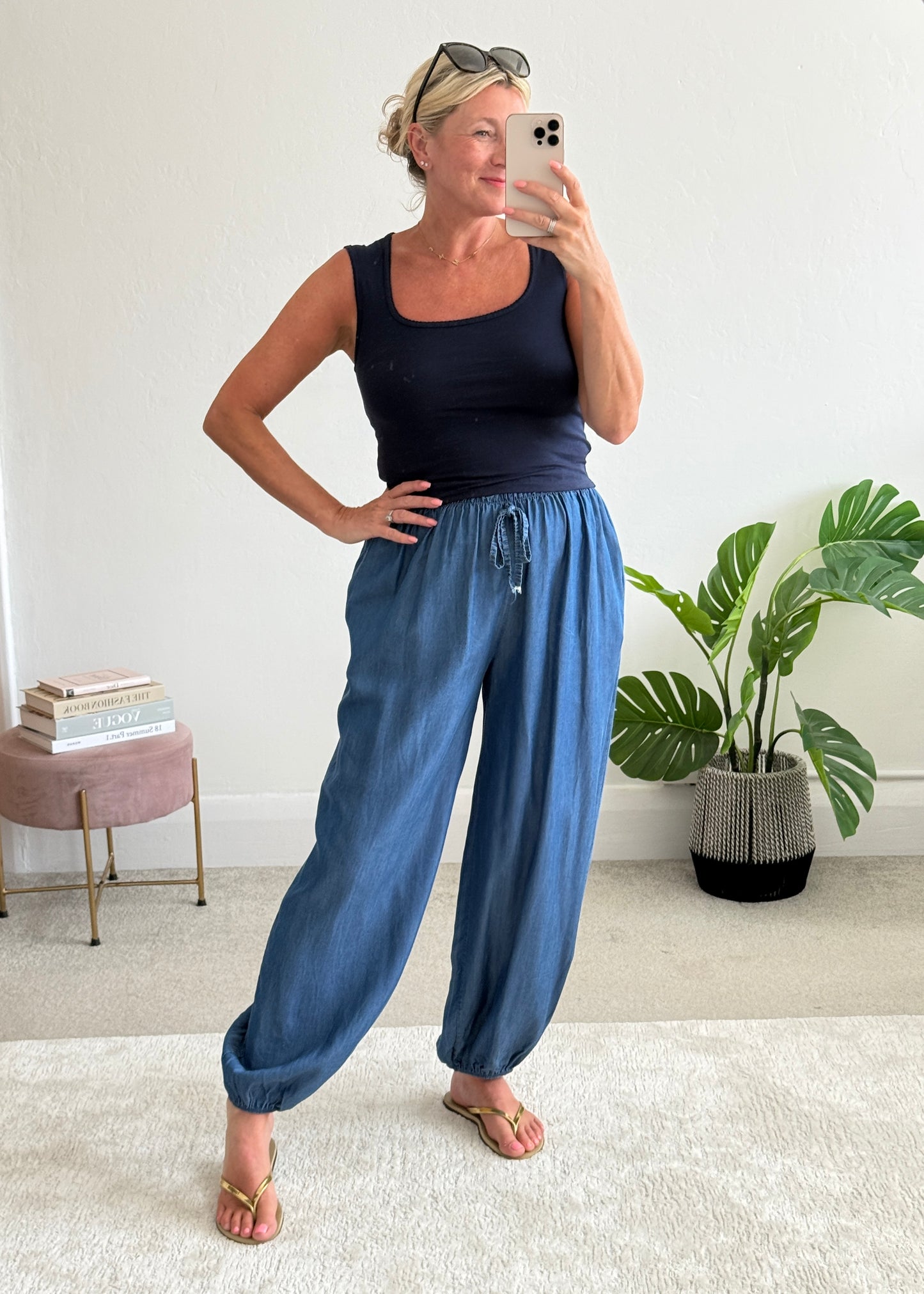 Mid Denim Chambray Balloon Trousers