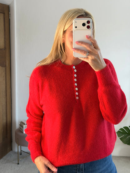 Red Alpaca Mix Button Jumper