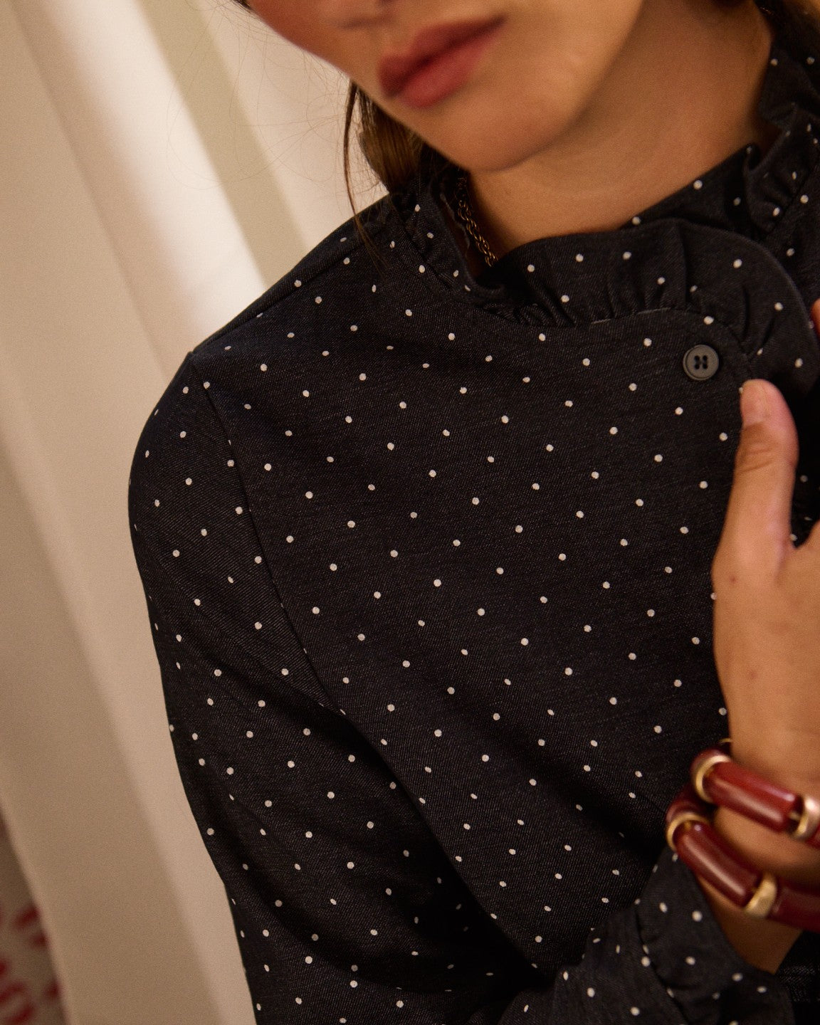 Navy Polka Dot Frill Shacket