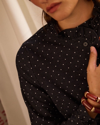 Navy Polka Dot Frill Shacket