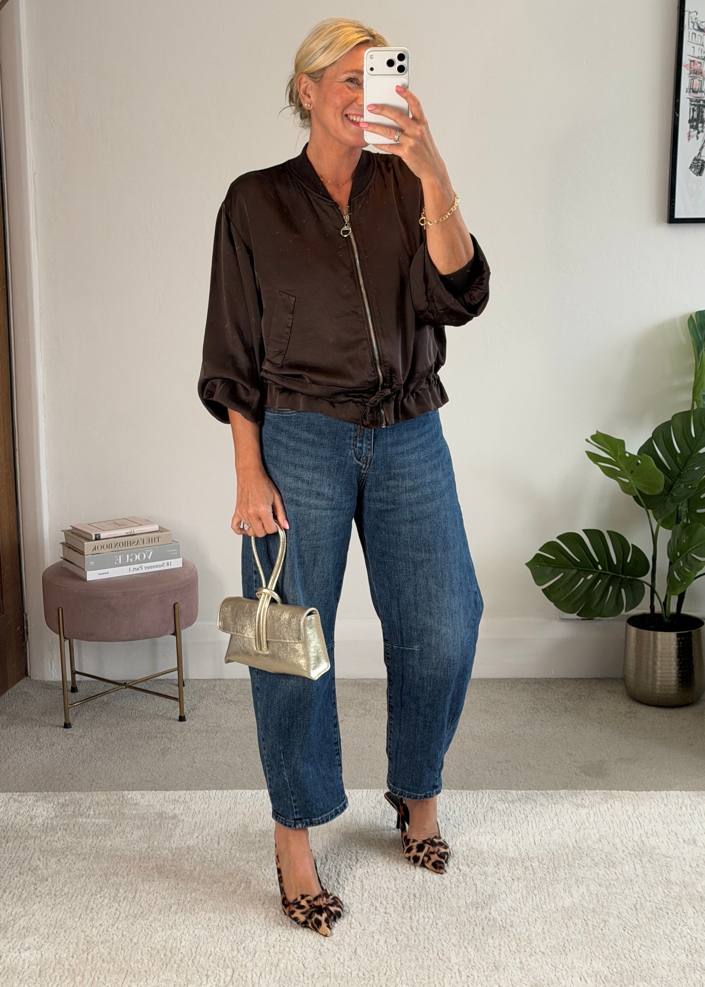Chocolate Satin Drawstring Bomber Jacket