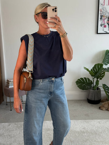 Navy Structured Shoulder T-Shirt
