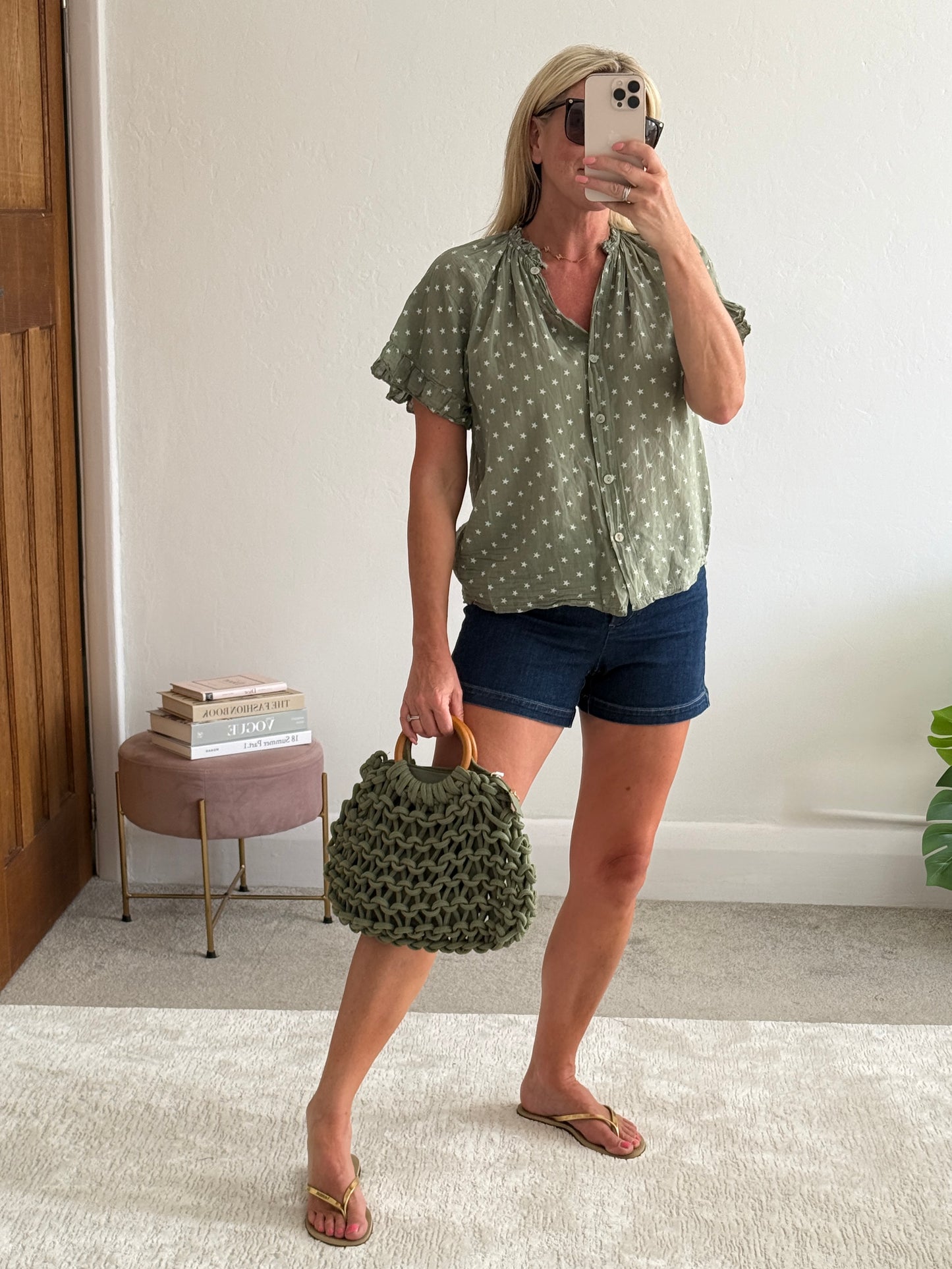 Navy Star Frill Sleeve Blouse