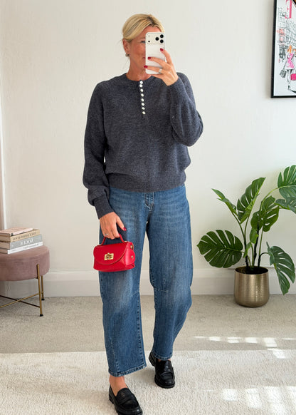 Grey Alpaca Mix Button Jumper