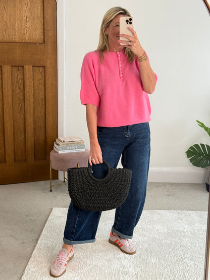 Navy Alpaca Mix Diamanté Button Jumper