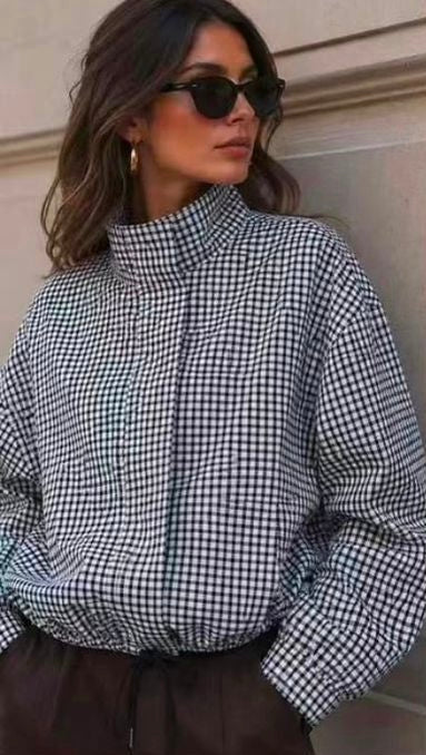 Chocolate Check Funnel Neck Jacket
