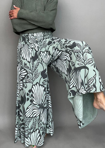 Khaki Printed Floaty Trousers