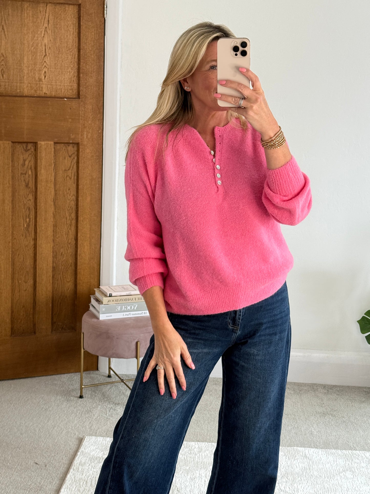 Bubblegum Pink Alpaca Mix Button Jumper