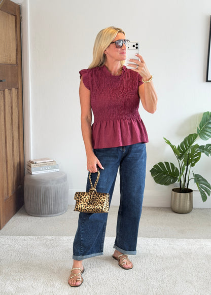 Plum Smocked Peplum Top