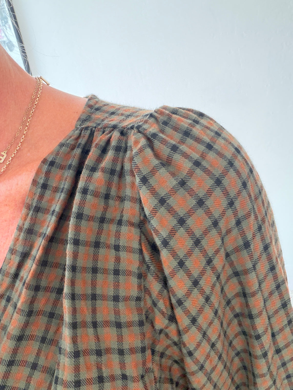 Khaki Heritage Check V-Neck Tiered Dress