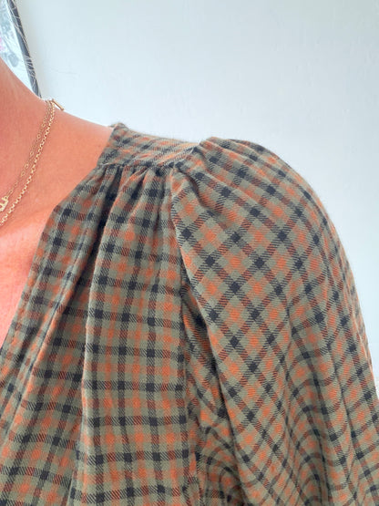 Khaki Heritage Check V-Neck Tiered Dress