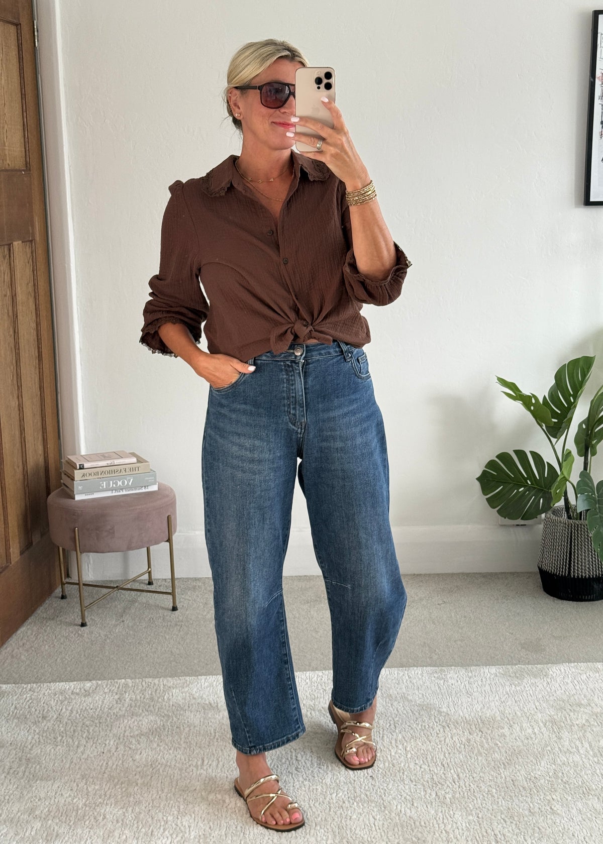 Chocolate Lace Trim Cheesecloth Blouse