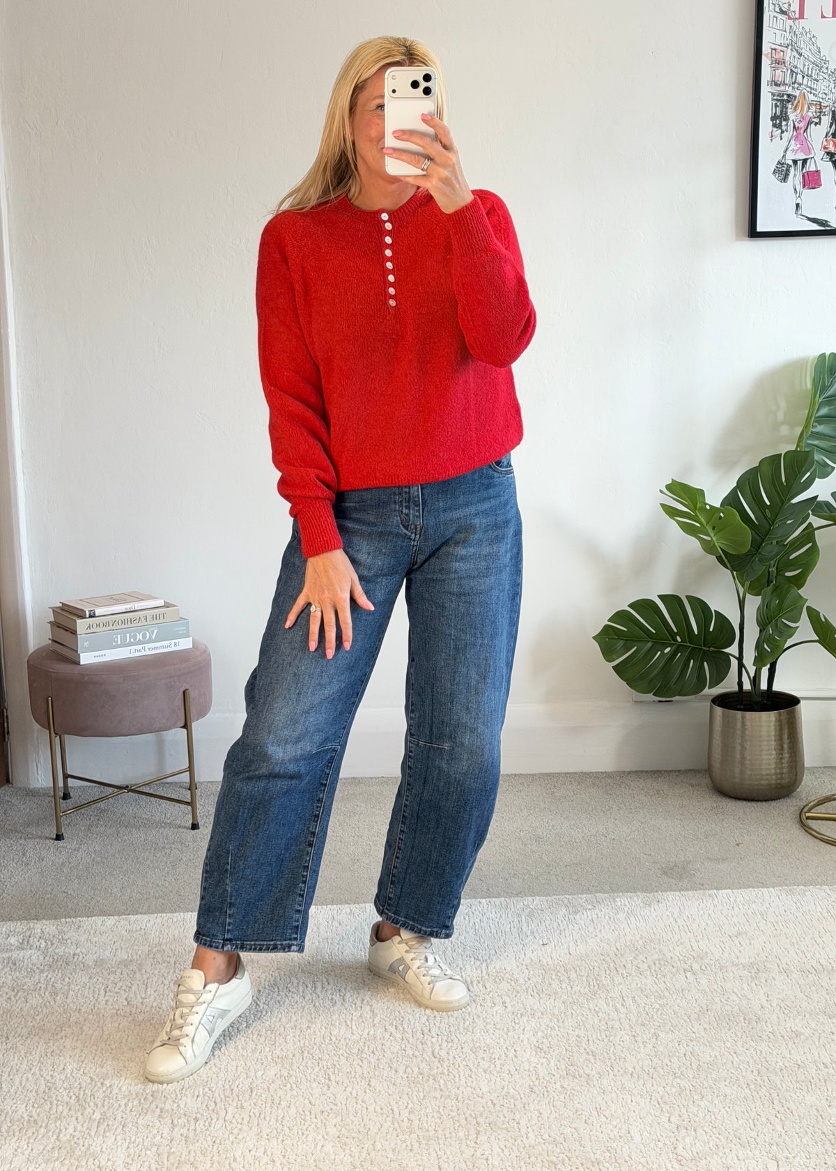 Red Alpaca Mix Button Jumper