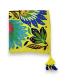 Yellow Lotus Print Tassel Square Scarf