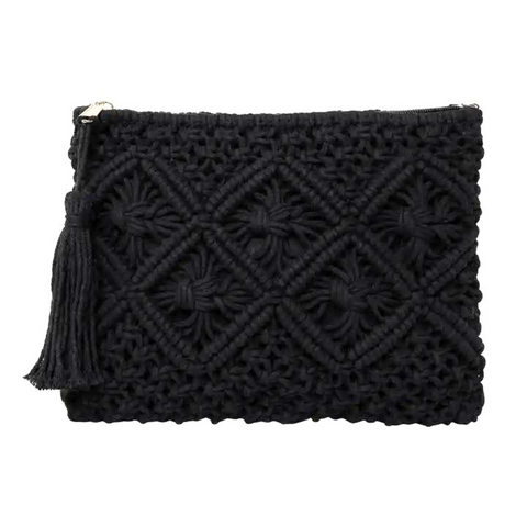 Black Crochet Boho Clutch Bag