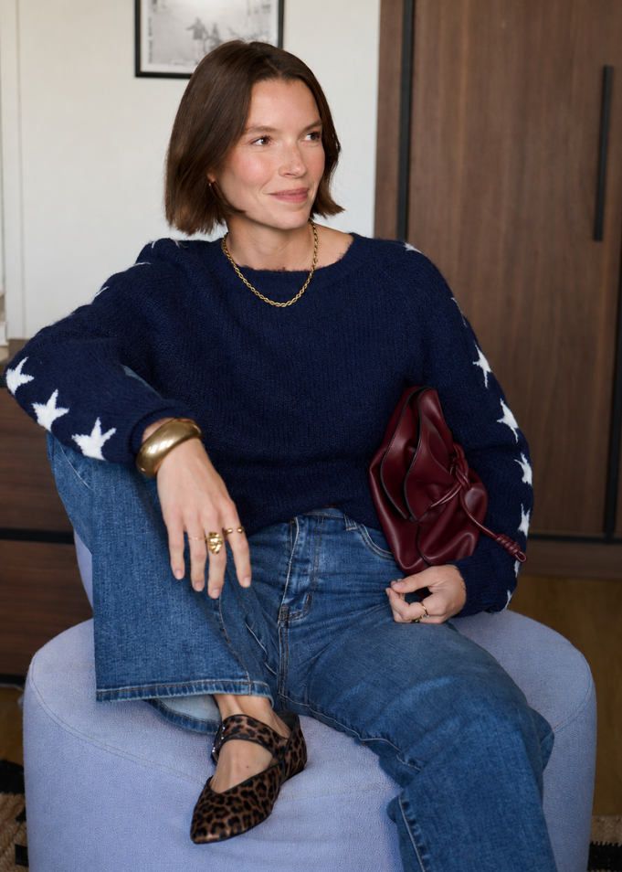 Navy/Cream Star Sleeve Jumper