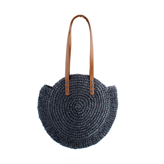 Navy Large Circle Straw Bag