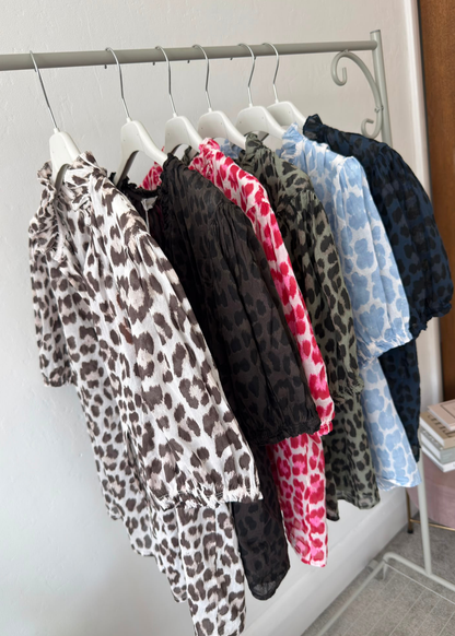 Mocha Leopard Puff Sleeve Blouse