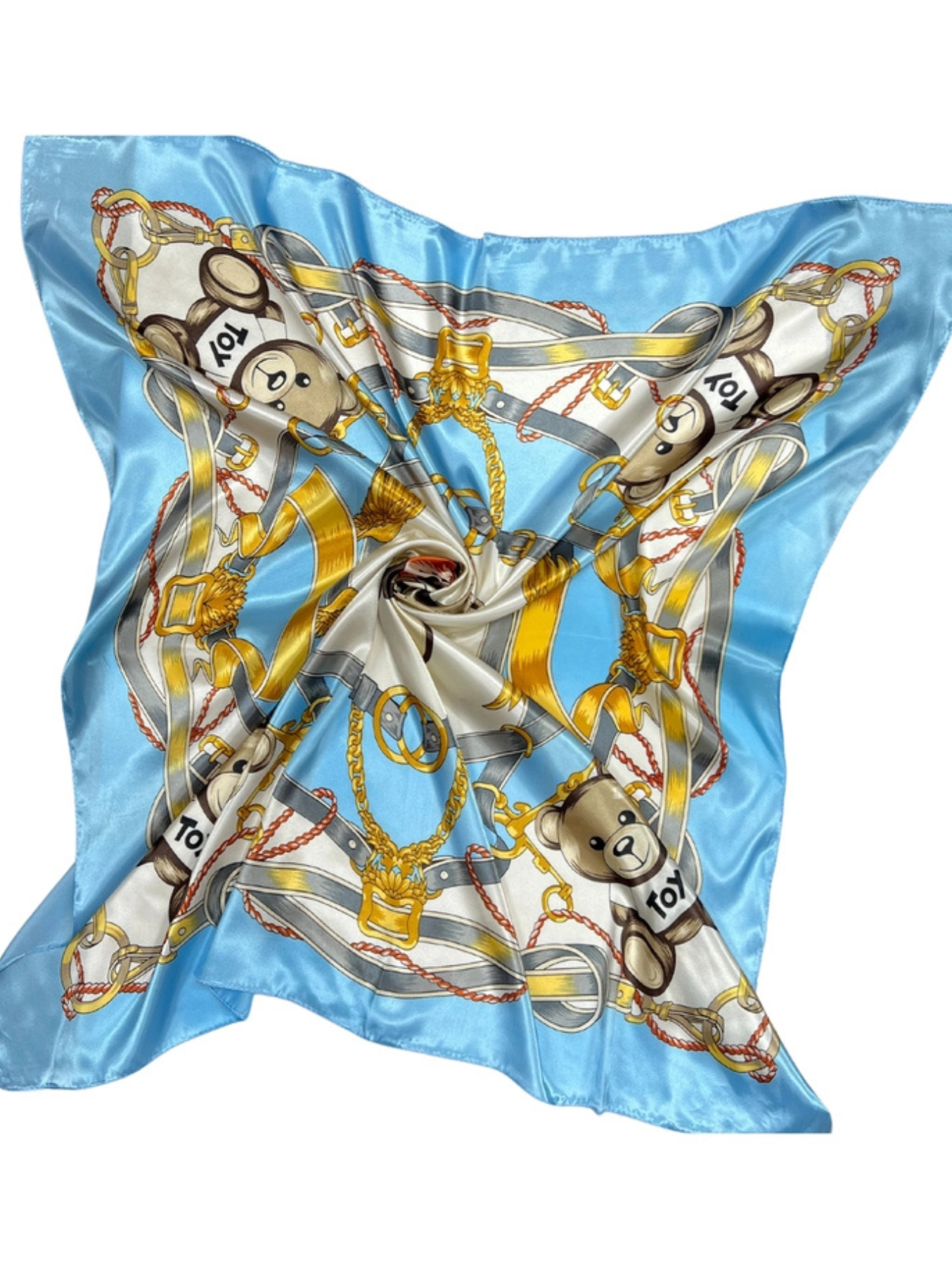 Navy Bear Pattern Silk Touch Square Scarf