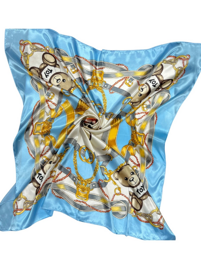 Navy Bear Pattern Silk Touch Square Scarf