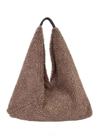 Coffee Oversized Teddy Slouchy Hobo Bag