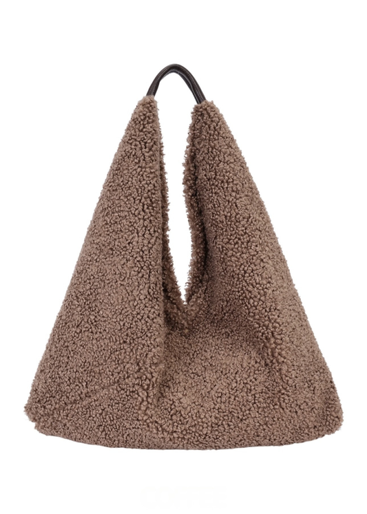 Coffee Oversized Teddy Slouchy Hobo Bag