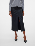 Leah Black Coated Mid Waist Pencil Skirt