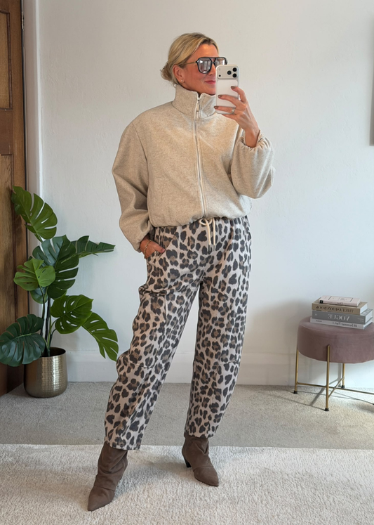 Oatmeal Brushed Funnel Neck Zip Jacket