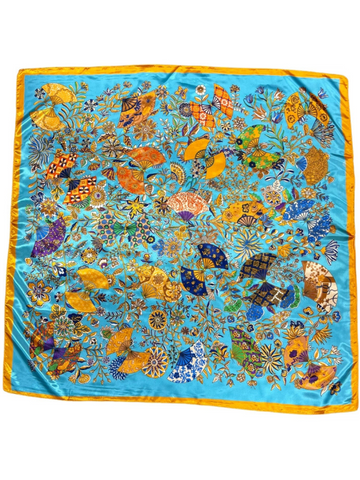 Turquoise Butterfly Pattern Silk Touch Square Scarf