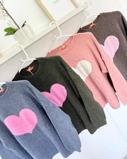 Denim Blue/Pink Heart Jumper